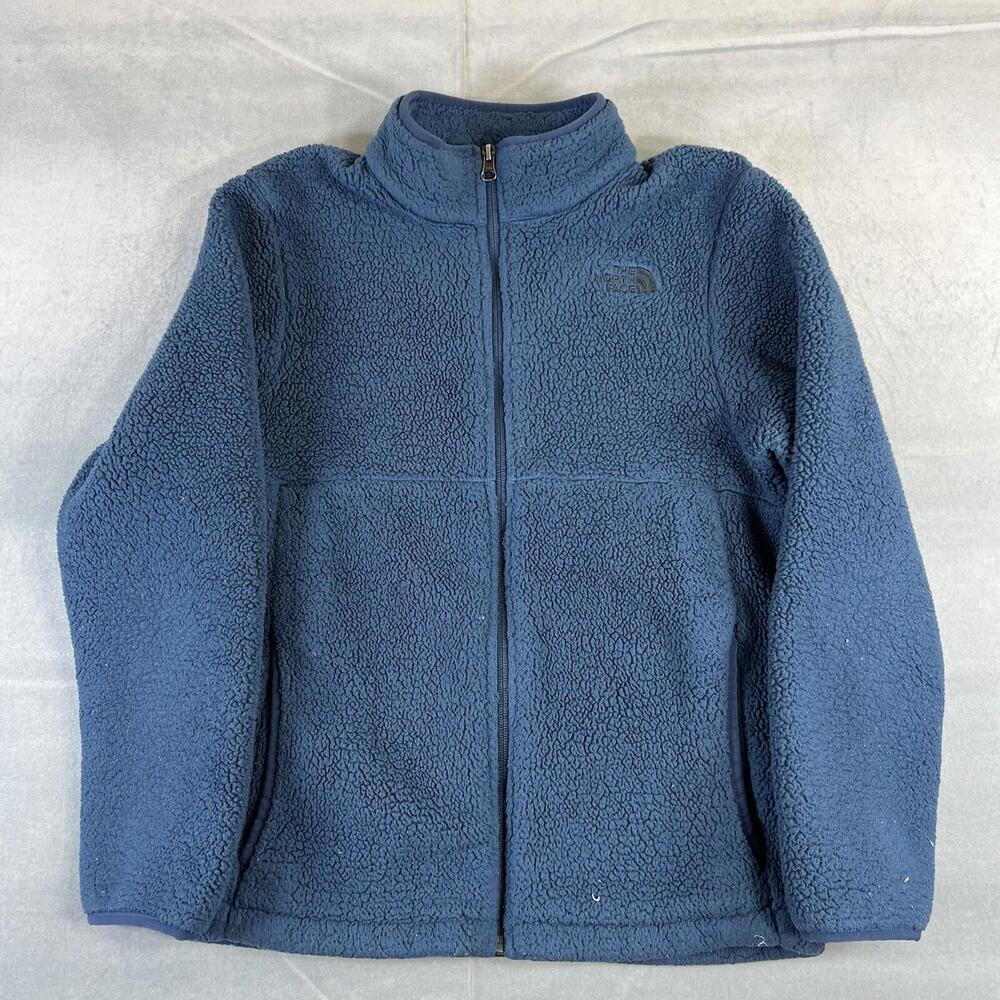 The North Face Fleece Zip Up Hoodie Youth Boys Large Blue Thick Pile Mock Neck